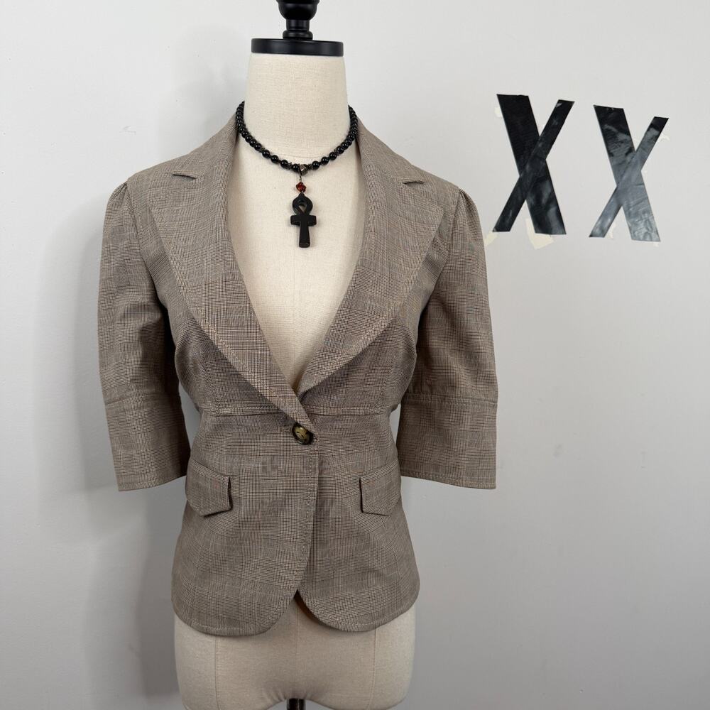 Vintage Y2K Guess Plaid Deep V Cropped Blazer Short Sleeve L